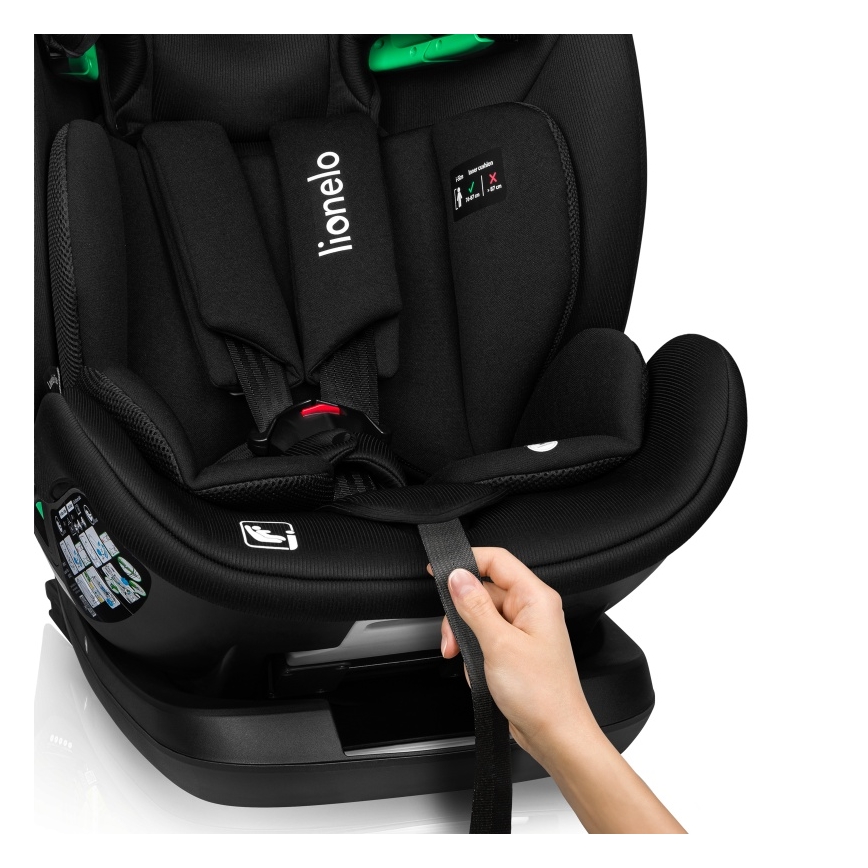 Lionelo - Rotējošs bērnu automašīnas sēdeklis ar bāzi LAVENDER i-Size 76-150 cm Black Carbon
