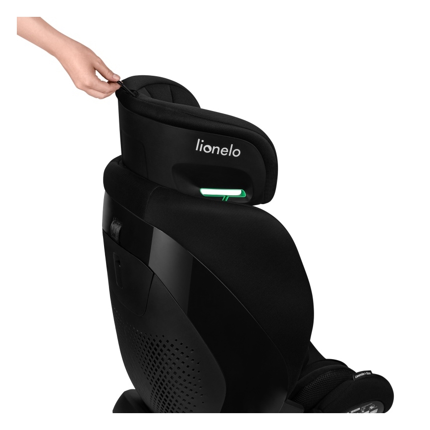 Lionelo - Rotējošs bērnu automašīnas sēdeklis ar bāzi LAVENDER i-Size 76-150 cm Black Carbon