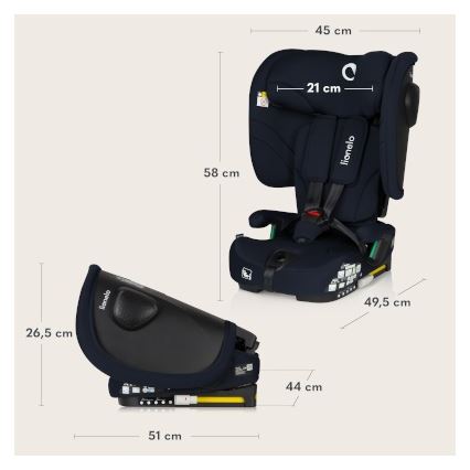 Lionelo - Salokāms bērnu autokrēsls NELLY i-Size 76-150 cm tumši zils