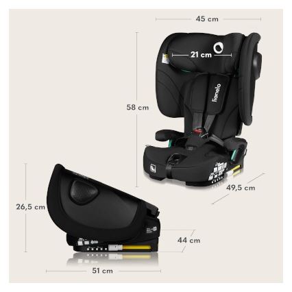 Lionelo - Salokāms bērnu autosēdeklis NELLY i-Size 76-150 cm Black Carbon