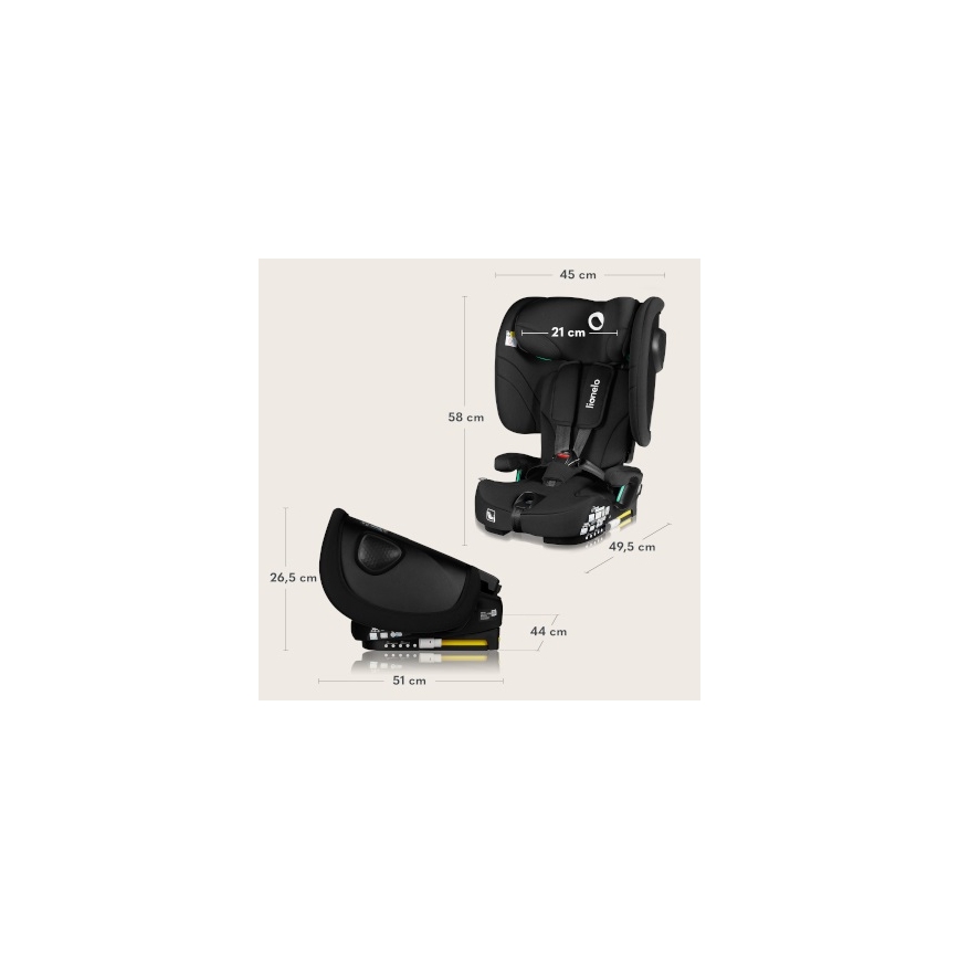 Lionelo - Salokāms bērnu autosēdeklis NELLY i-Size 76-150 cm Black Carbon