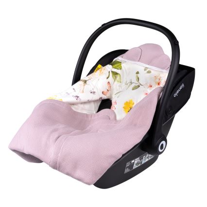 Lionelo - TRAVEL SWADDLE ietinamā sega autokrēsliņam 90x90 cm, rozā ar ziedu rakstu