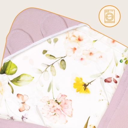 Lionelo - TRAVEL SWADDLE ietinamā sega autokrēsliņam 90x90 cm, rozā ar ziedu rakstu
