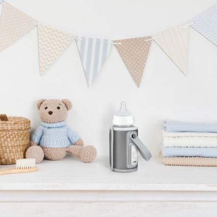 Lionelo - Uzlādējamais pudelīšu sildītājs THERMUP GO 18W/5V Pelēks/Sudraba