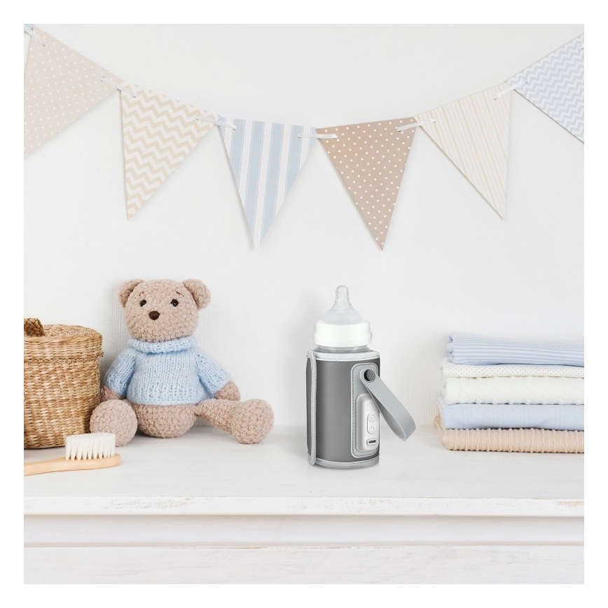 Lionelo - Uzlādējamais pudelīšu sildītājs THERMUP GO 18W/5V Pelēks/Sudraba