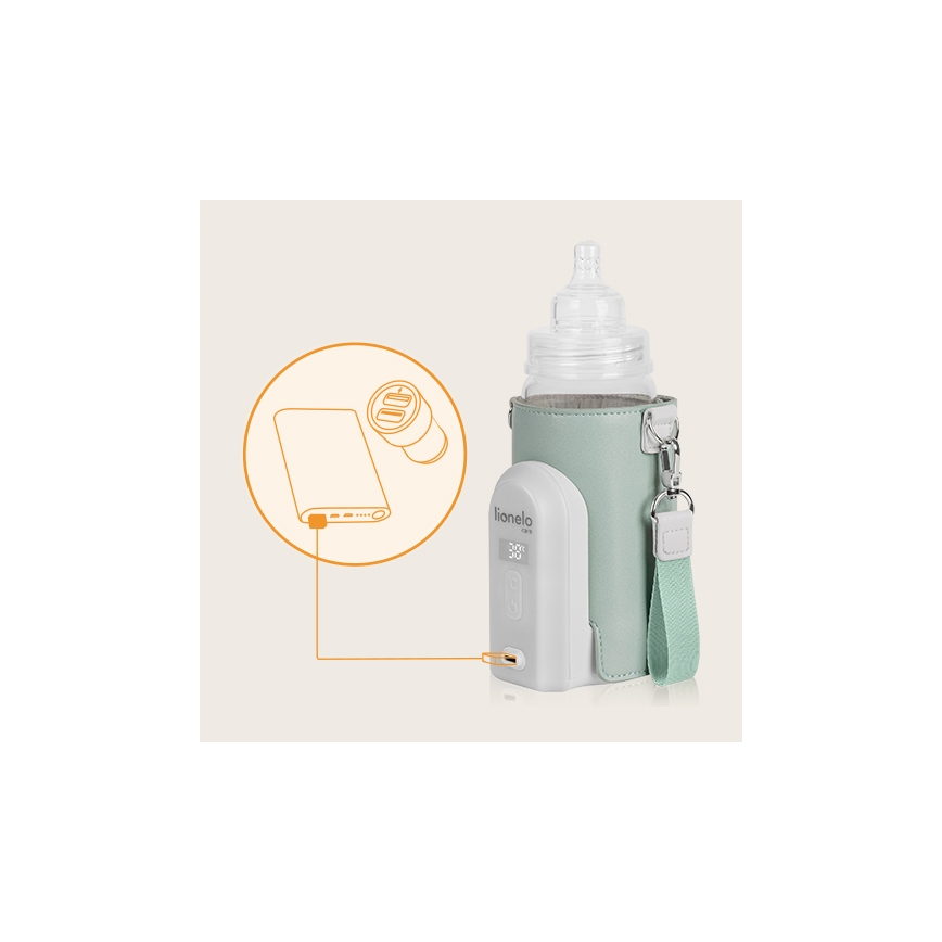 Lionelo - Uzlādējamais pudelīšu sildītājs THERMUP GO EVO 18W/5V zaļa/balta