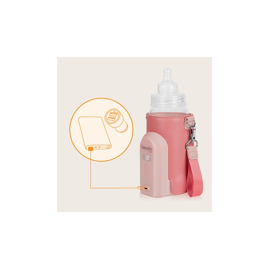 Lionelo - Uzlādējams pudelīšu sildītājs THERMUP GO EVO 18W/5V rozā