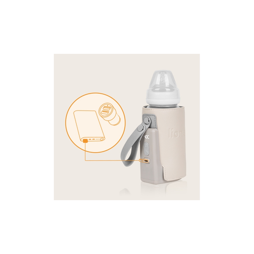 Lionelo - Uzlādējams pudelīšu sildītājs THERMUP GO PLUS 10W/5V bēšs