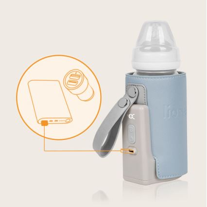 Lionelo - Uzlādējams pudelīšu sildītājs THERMUP GO PLUS 10W/5V zila/pelēka