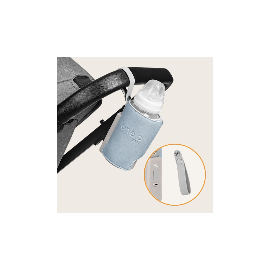 Lionelo - Uzlādējams pudelīšu sildītājs THERMUP GO PLUS 10W/5V zila/pelēka