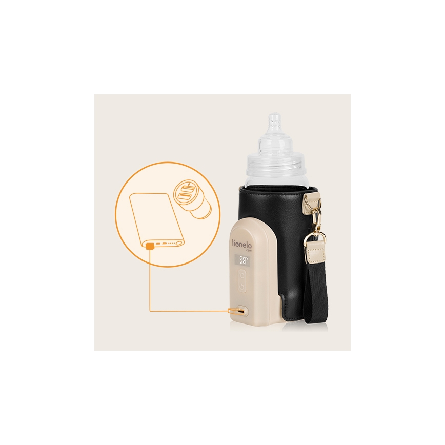 Lionelo - Uzlādējams pudeļu sildītājs THERMUP GO EVO 18W/5V melns/bēšs