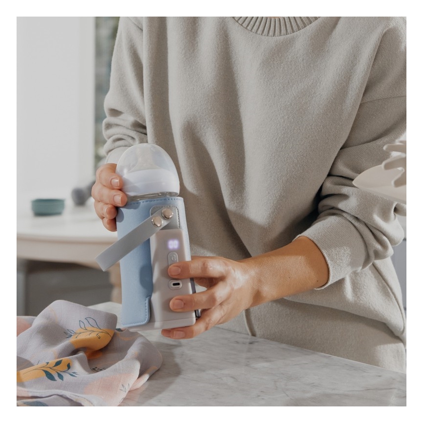 Lionelo - Uzlādējams pudeļu sildītājs THERMUP GO PLUS 10W/5V zils/pelēks