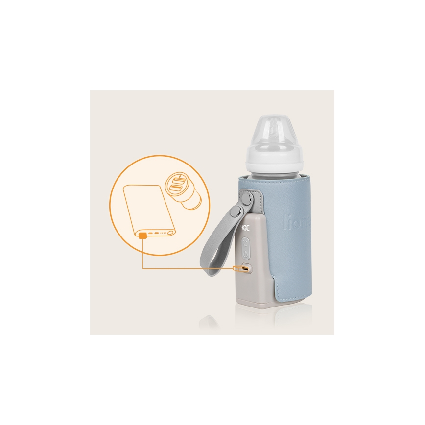 Lionelo - Uzlādējams pudeļu sildītājs THERMUP GO PLUS 10W/5V zils/pelēks