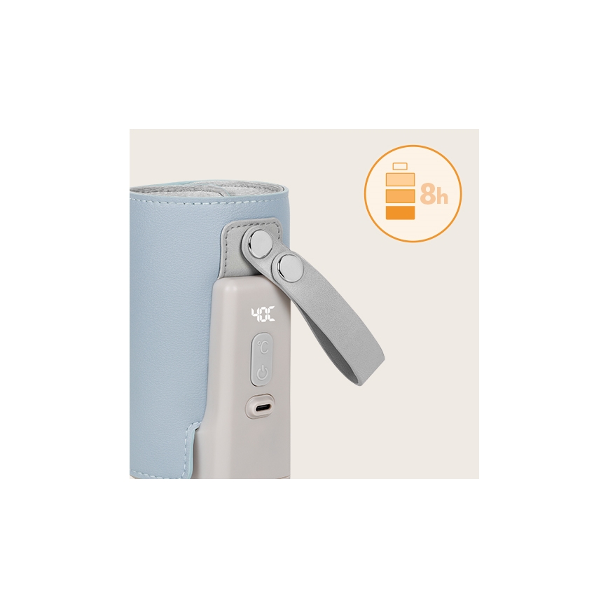 Lionelo - Uzlādējams pudeļu sildītājs THERMUP GO PLUS 10W/5V zils/pelēks