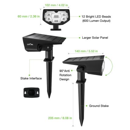 Litom - KOMPLEKTS 2x LED Aptumšojama saules enerģijas lampa 2in1 LED/3,7V IP68
