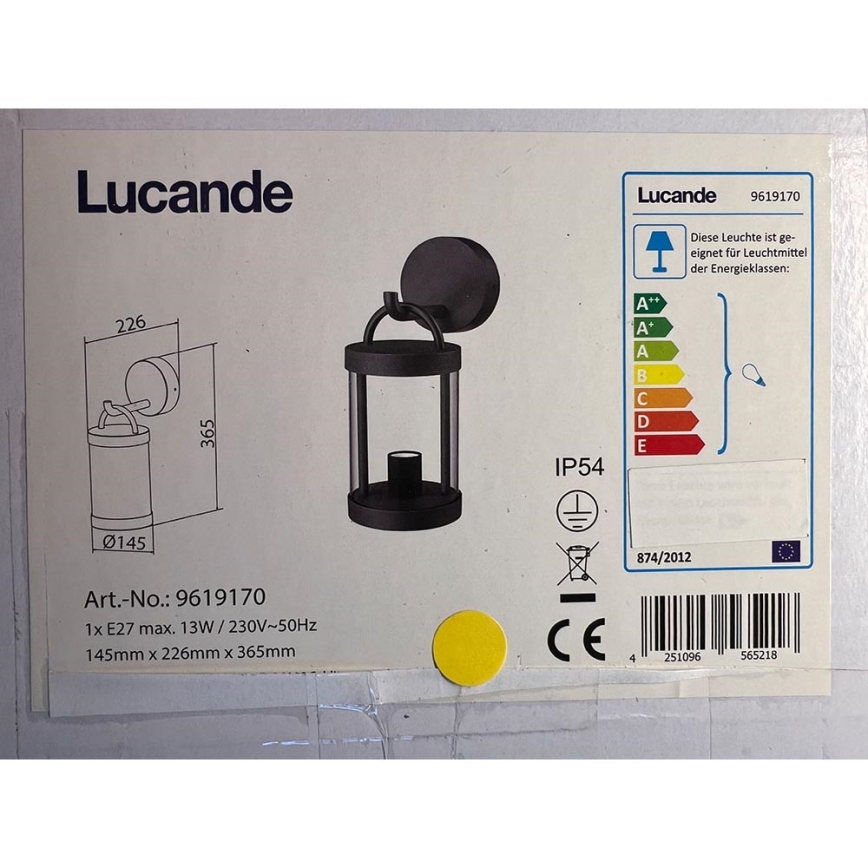 Lucande - Āra sienas lampa CASSIAN 1xE27/60W/230V IP54