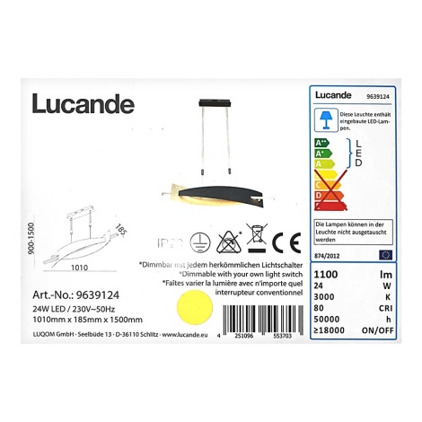 Lucande - LED Aptumšojama lustra ar auklu MARIJA LED/24W/230V