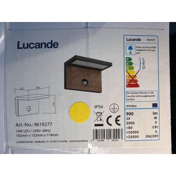 Lucande - LED Āra sienas lampa ar sensoru LIGNUS LED/14W/230V IP54