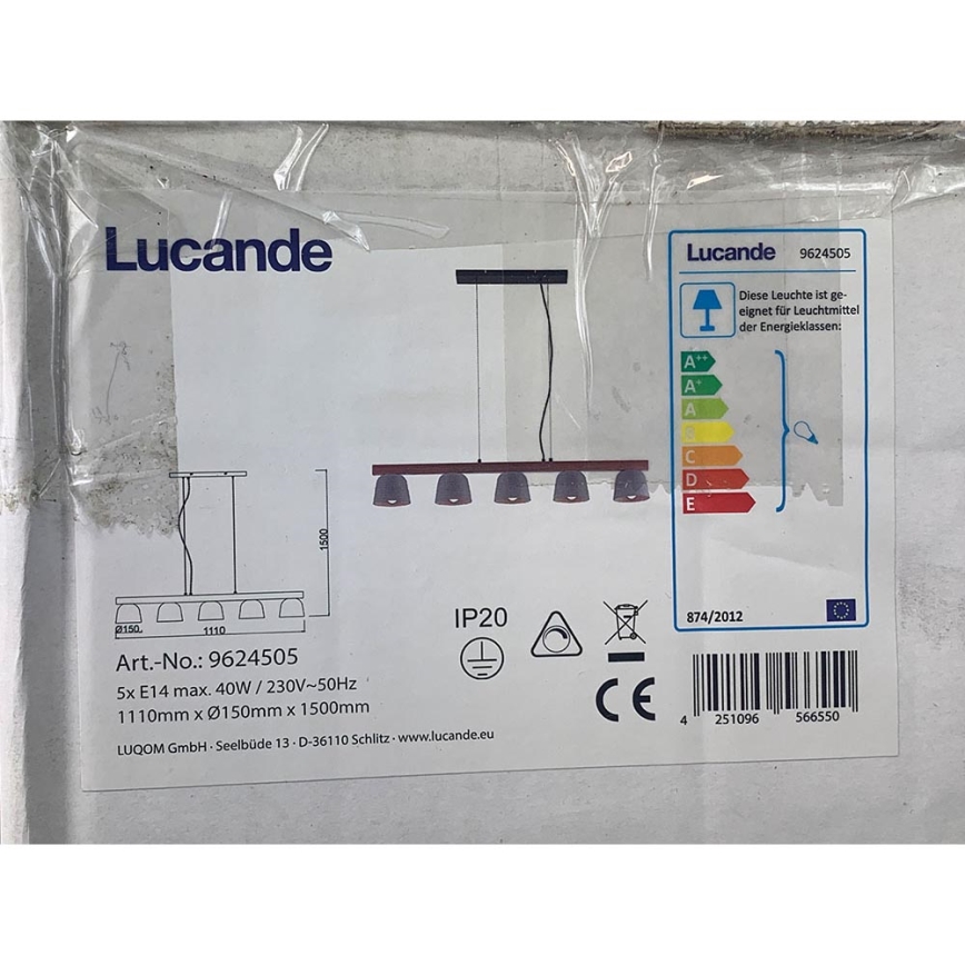 Lucande - Lustra ar auklu KALINDA 5xE14/40W/230V betons