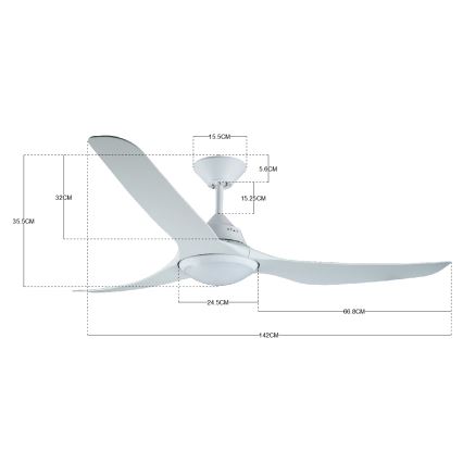Lucci air 213096 - LED griestu ventilators MARINER LED/15W/230V, balts, Ø 142 cm + ar tālvadību