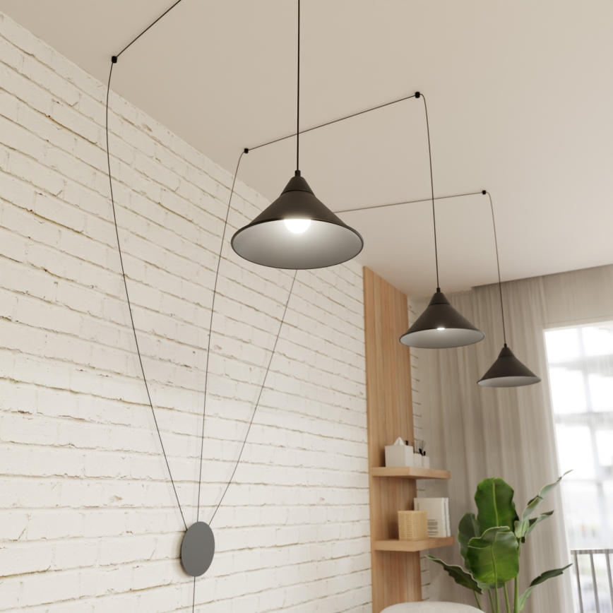 Lustra ar auklu ABRAMO 3xE27/15W/230V melna