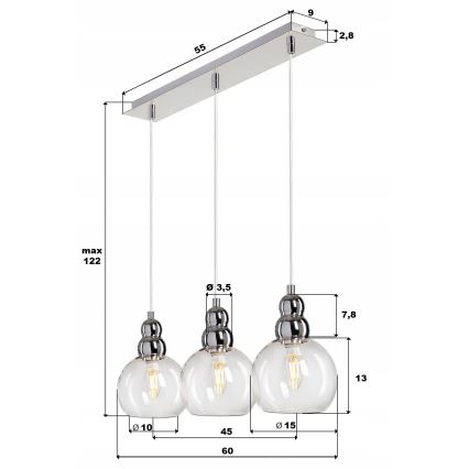 Lustra ar auklu AKSO 3xE14/40W/230V matēts hroms