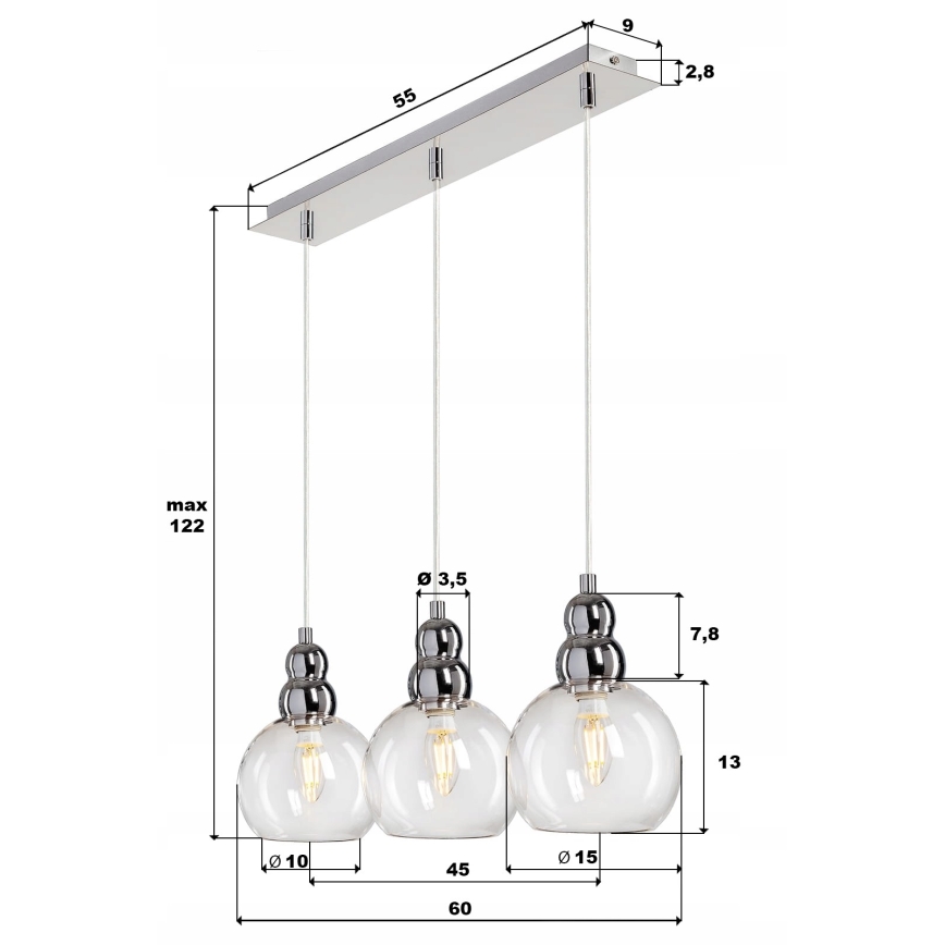 Lustra ar auklu AKSO 3xE14/40W/230V matēts hroms