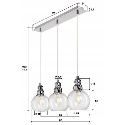 Lustra ar auklu AKSO 3xE14/40W/230V sudraba