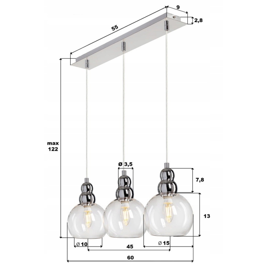 Lustra ar auklu AKSO 3xE14/40W/230V sudraba