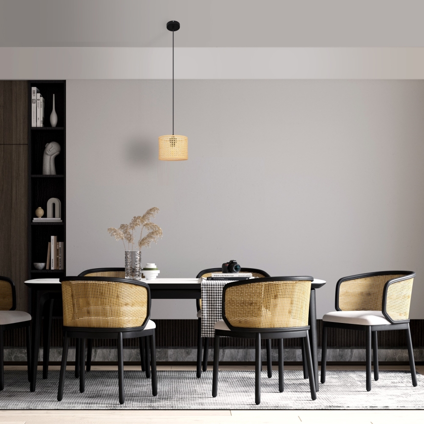Lustra ar auklu ALBA 1xE27/15W/230V d. 20 cm rotanga/melna