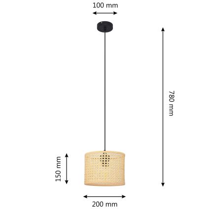 Lustra ar auklu ALBA 1xE27/15W/230V d. 20 cm rotanga/melna