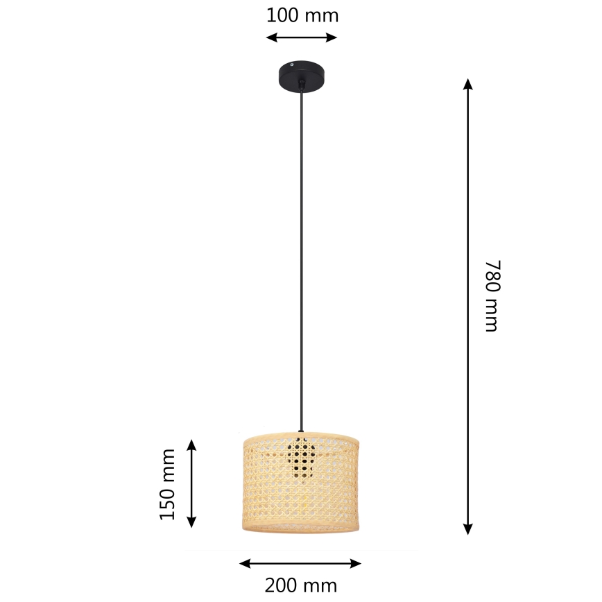 Lustra ar auklu ALBA 1xE27/15W/230V d. 20 cm rotanga/melna