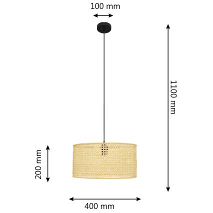 Lustra ar auklu ALBA 1xE27/15W/230V d. 40 cm rotanga/melna
