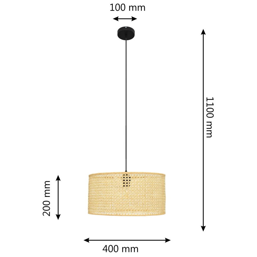 Lustra ar auklu ALBA 1xE27/15W/230V d. 40 cm rotanga/melna