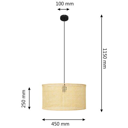 Lustra ar auklu ALBA 1xE27/15W/230V d. 45 cm rotanga/melna