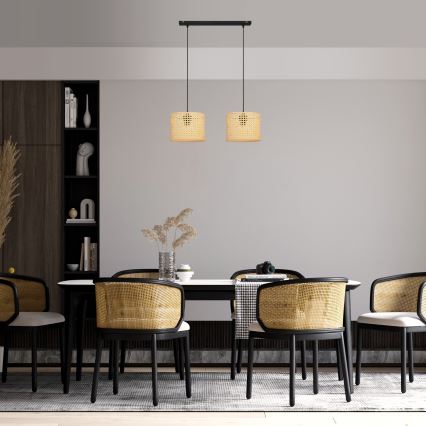Lustra ar auklu ALBA 2xE27/15W/230V rotanga/melna