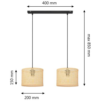 Lustra ar auklu ALBA 2xE27/15W/230V rotanga/melna