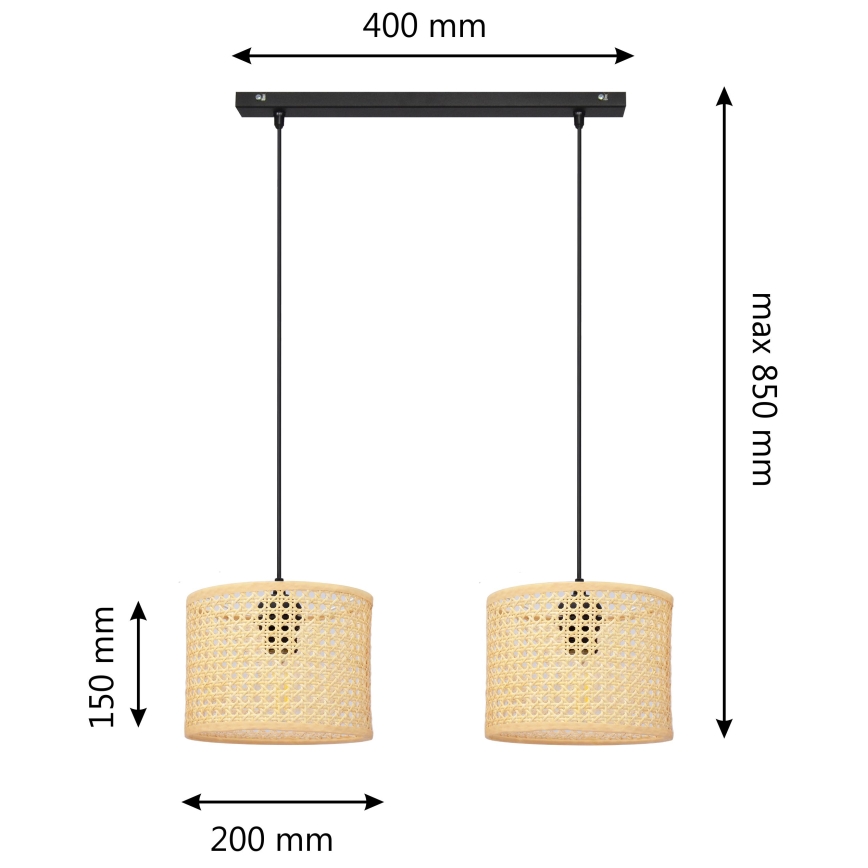 Lustra ar auklu ALBA 2xE27/15W/230V rotanga/melna