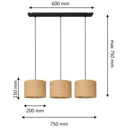 Lustra ar auklu ALBA 3xE27/15W/230V brūna/melna
