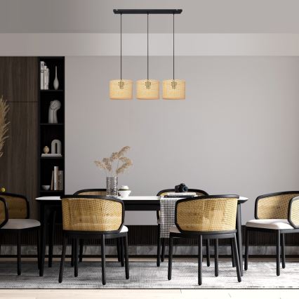 Lustra ar auklu ALBA 3xE27/15W/230V rotanga/melna