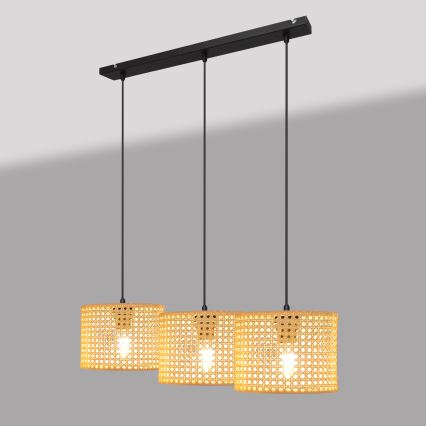 Lustra ar auklu ALBA 3xE27/15W/230V rotanga/melna