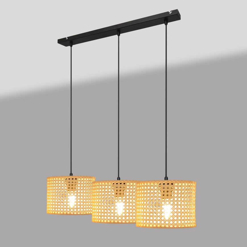 Lustra ar auklu ALBA 3xE27/15W/230V rotanga/melna