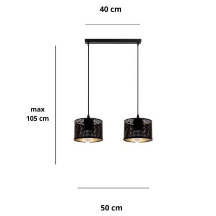Lustra ar auklu ALDO 2xE27/60W/230V melna