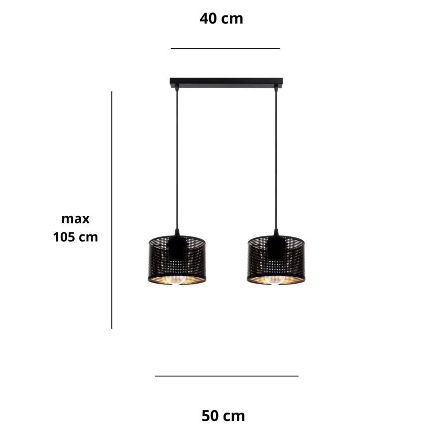 Lustra ar auklu ALDO 2xE27/60W/230V melna
