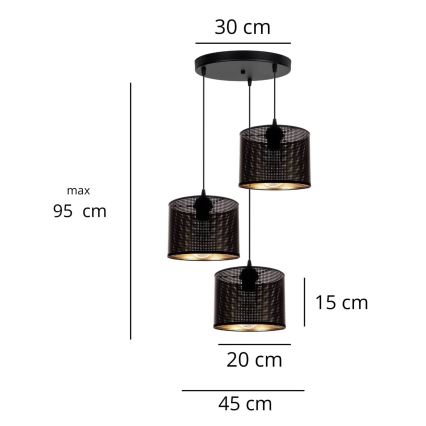 Lustra ar auklu ALDO 3xE27/60W/230V d. 45 cm melna