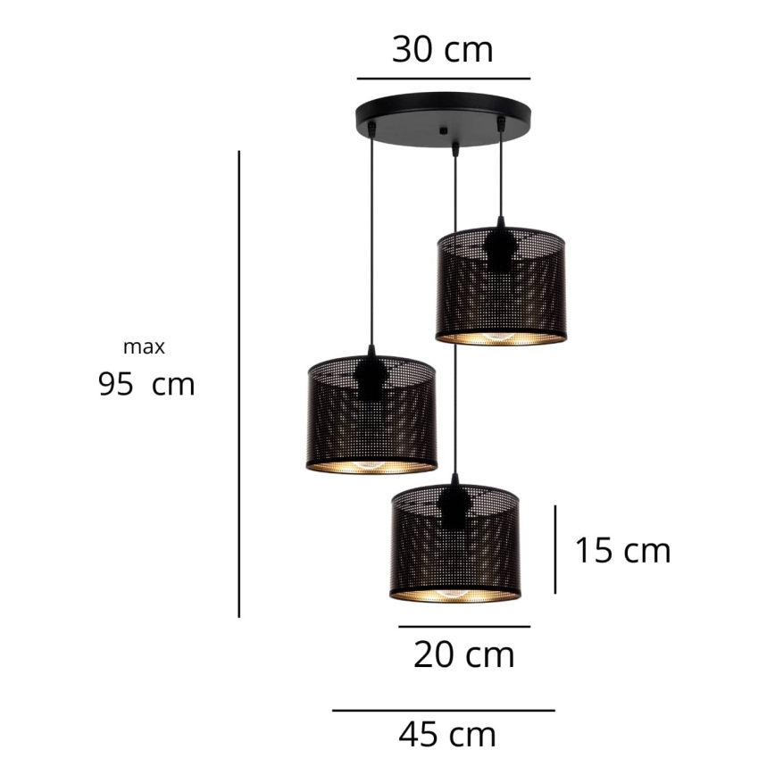 Lustra ar auklu ALDO 3xE27/60W/230V d. 45 cm melna