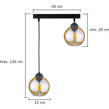 Lustra ar auklu AMBRE BLACK 2xE27/60W/230V