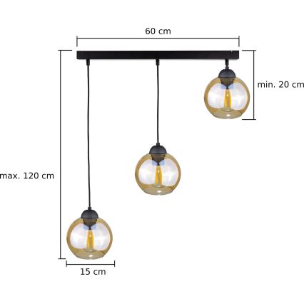 Lustra ar auklu AMBRE BLACK 3xE27/60W/230V