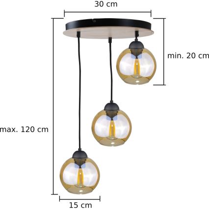 Lustra ar auklu AMBRE WOOD 3xE27/60W/230V d. 30 cm