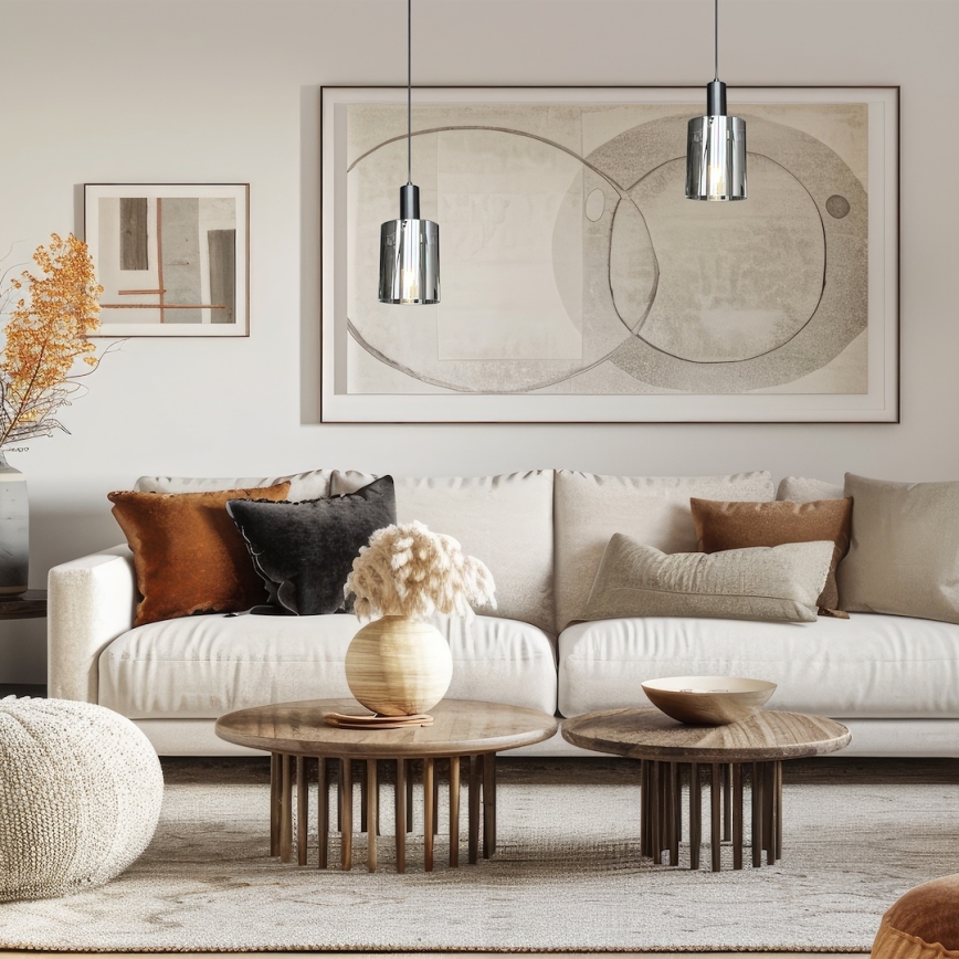 Lustra ar auklu ARCADIA 1xE27/60W/230V d. 13 cm melna/dūmakains